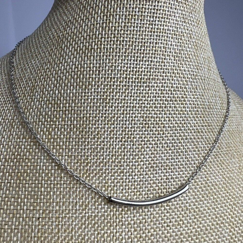 Silver Tone Cable Chain Bar Pendant Bead Fashion Necklace